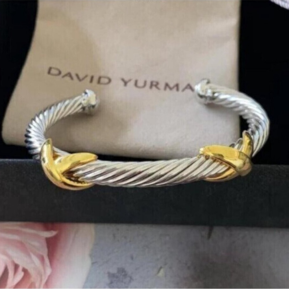David Yurman Sterling Cable Cuff with 18K Gold Accents 7mm